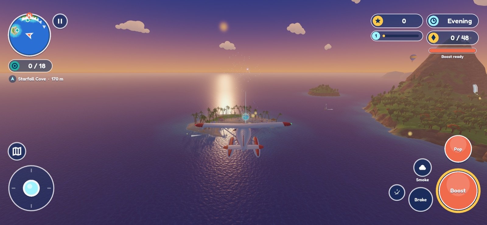 Flying into a sunset over the sea