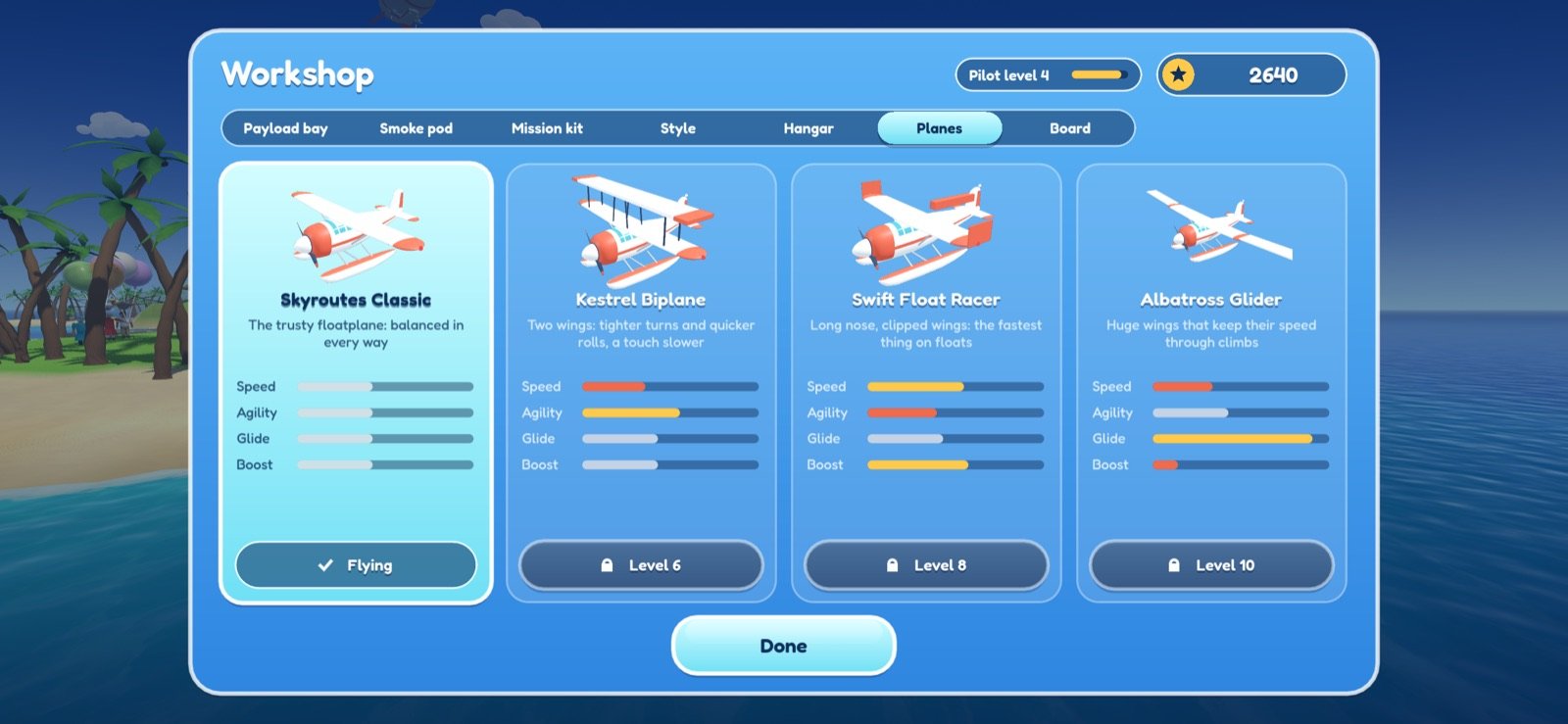 The workshop with unlockable planes